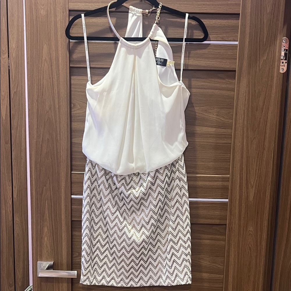 Guess White and Gold Dress